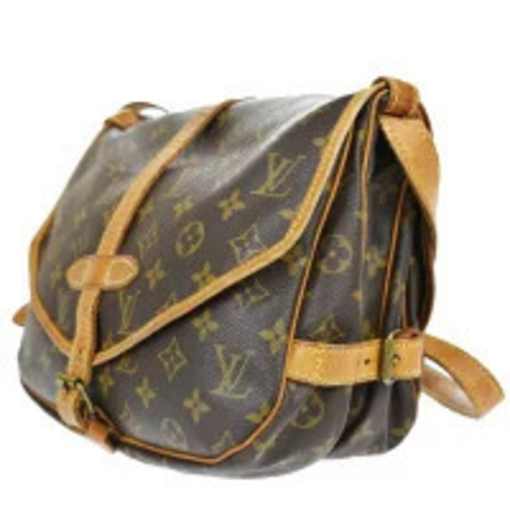 Louis Vuitton Saumur Shoulder Monogram Leather Bag Brown